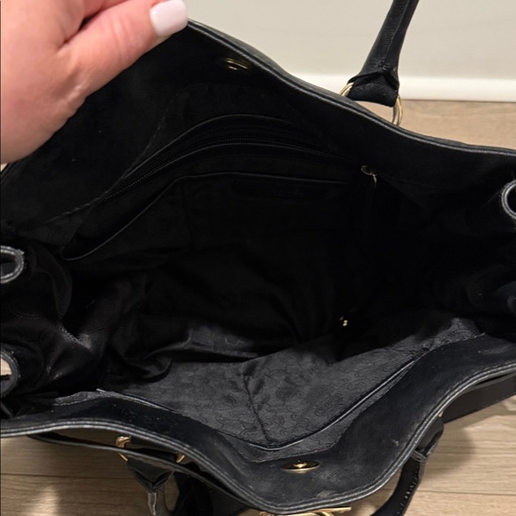 Black Leather Michael Kora Handbag with Gold Accents